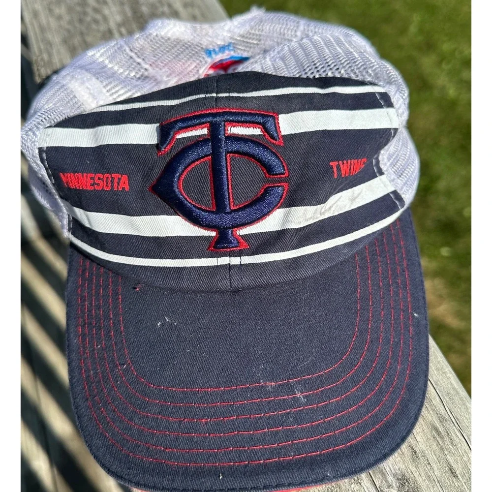 Melonwear Minnesota Twins DQ Trucker Hat Navy White Striped Snapback Cap Mens